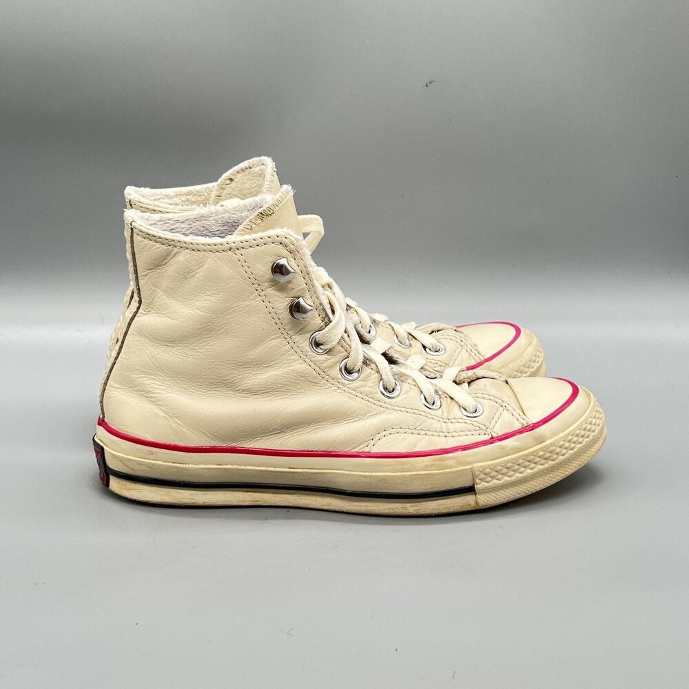 Converse Shoes Womens 6.5 Beige Leather All Star High Athletic Vintage Sneakers